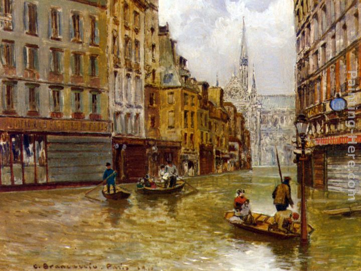 Street in Paris during Flood of 1910 painting - Carlo Brancaccio Street in Paris during Flood of 1910 art painting